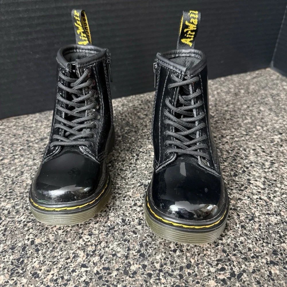 Dr.‎ Martens Toddler Boots Patent Leather  EU23 US 7 Black Side Zip Lace Up 1460